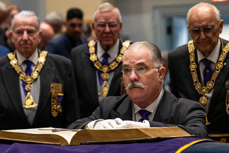 Freemason at the Alter with Masonic Symbols