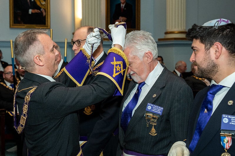 Freemason being initiated into the fraternity